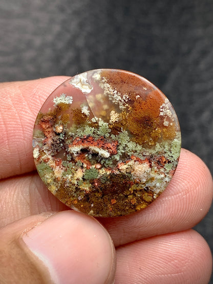 Scenic Moss Agate Round Cabochon 21x21x3.5mm