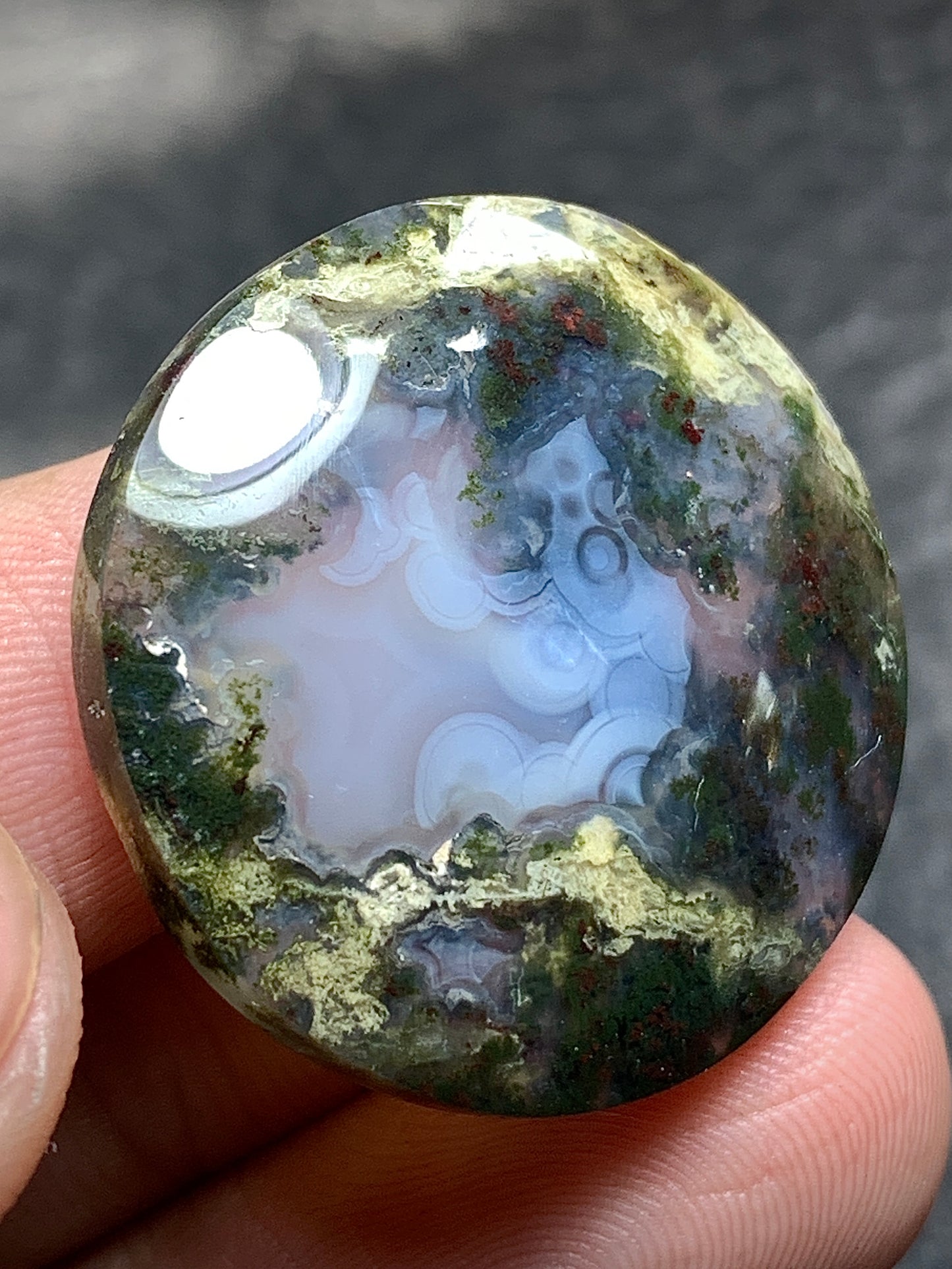 Scenic Moss Agate Round Cabochon 26x26x6mm