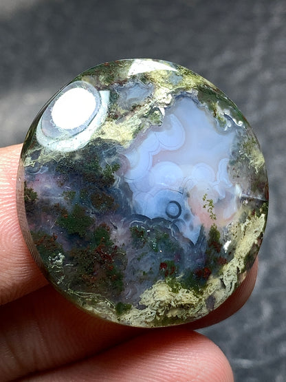 Scenic Moss Agate Round Cabochon 26x26x6mm