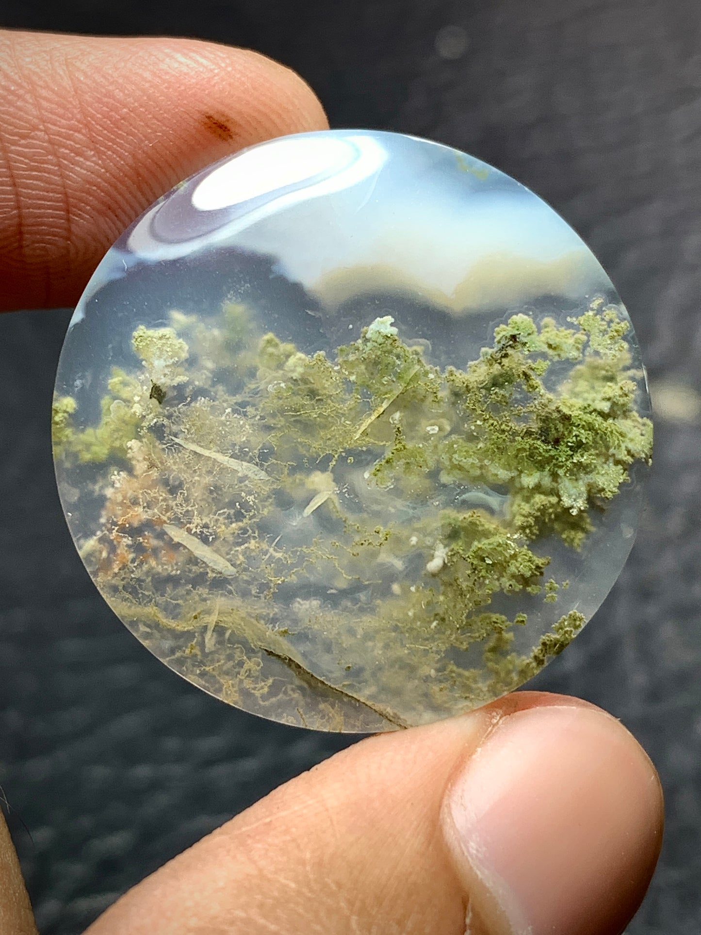 Scenic Moss Agate Round Cabochon 28.7x28.7x4.5mm