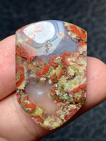 Scenic Moss Agate Shield Cabochon 28.5x18.5x5mm