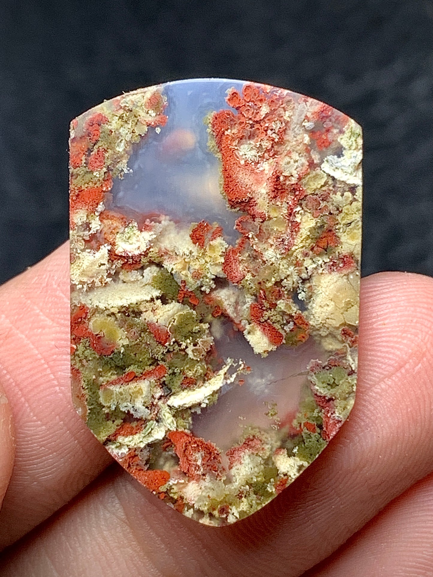 Scenic Moss Agate Shield Cabochon 28.5x18.5x5mm