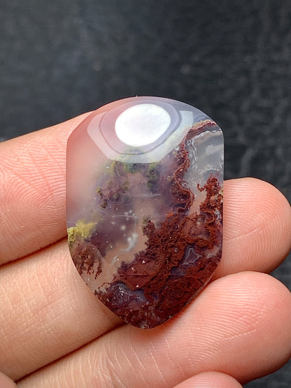 Scenic Moss Agate Shield Cabochon 29.5x19x5.5mm