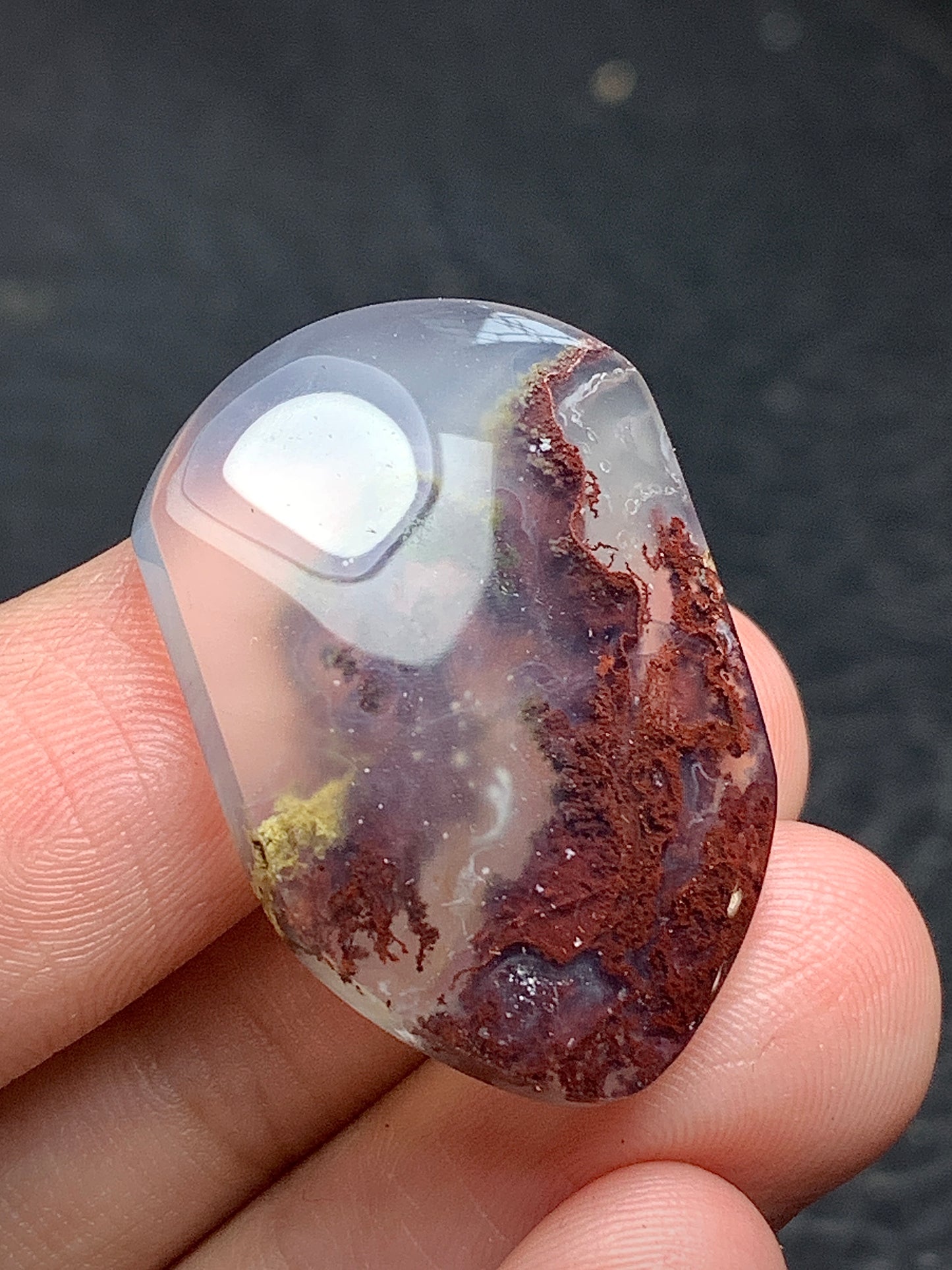 Scenic Moss Agate Shield Cabochon 29.5x19x5.5mm