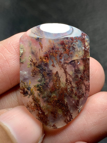 Scenic Moss Agate Shield Cabochon 30x20x4mm