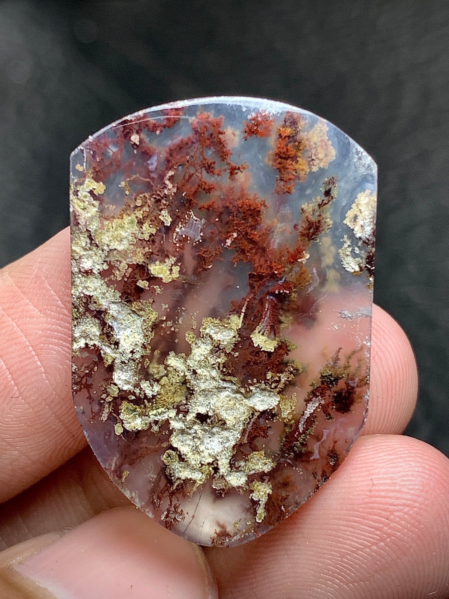 Scenic Moss Agate Shield Cabochon 30x20x4mm