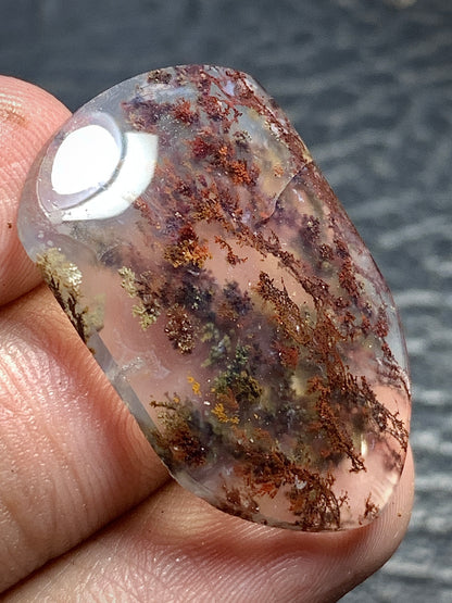 Scenic Moss Agate Shield Cabochon 30x20x4mm