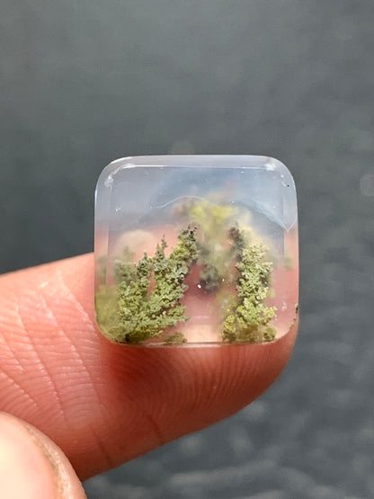 Tiny Scenic Moss Agate Rectangle Cabochon 12x11x3.7mm