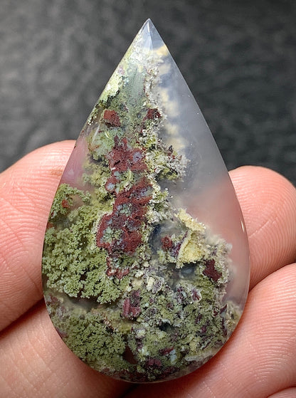 Scenic Moss Agate Teardrop Cabochon 38x22x6.5mm