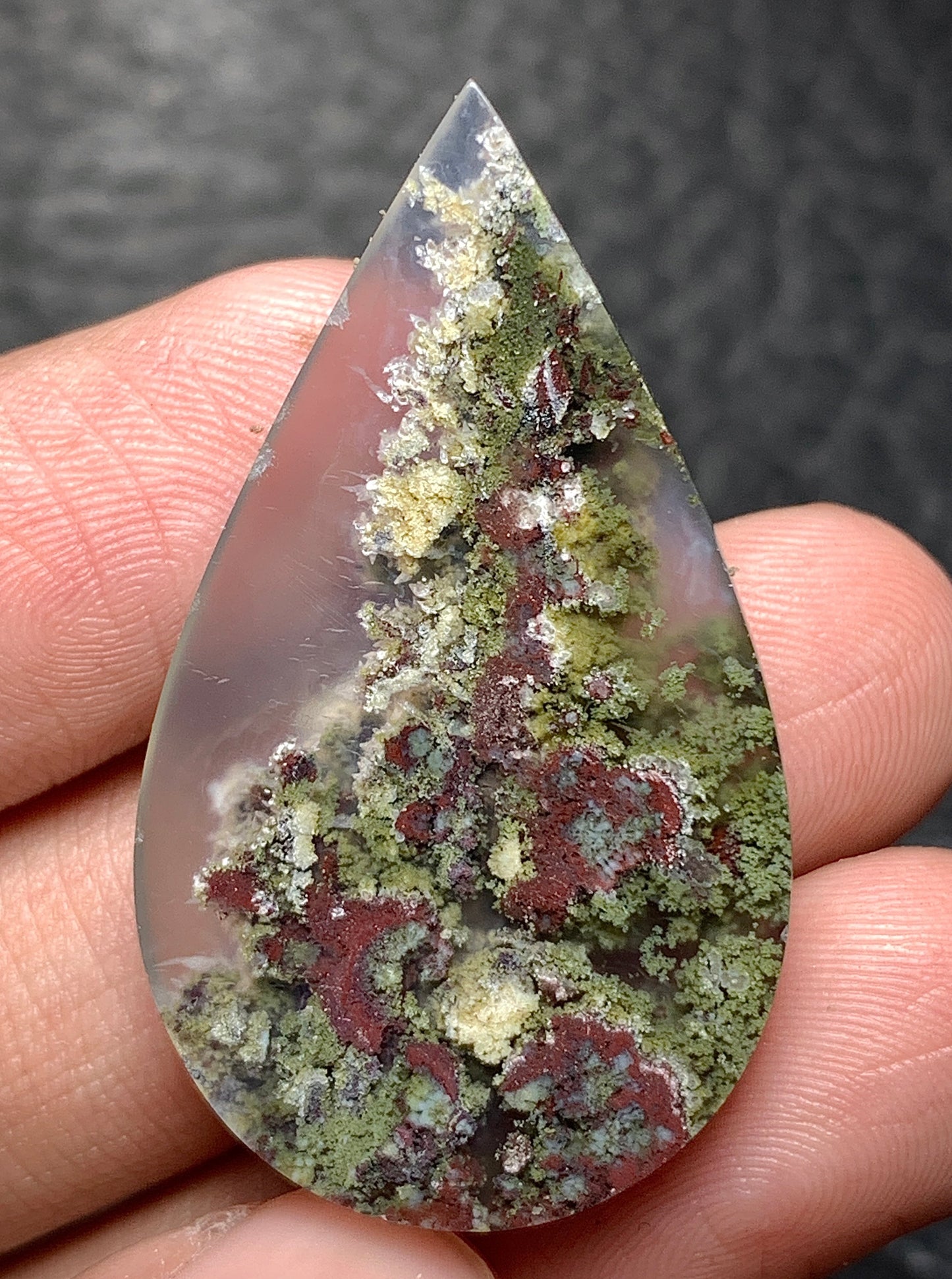 Scenic Moss Agate Teardrop Cabochon 38x22x6.5mm