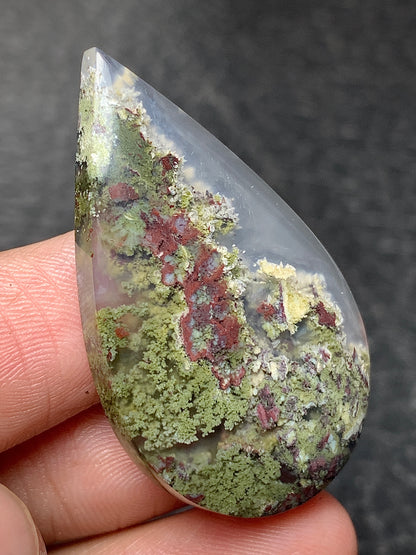 Scenic Moss Agate Teardrop Cabochon 38x22x6.5mm