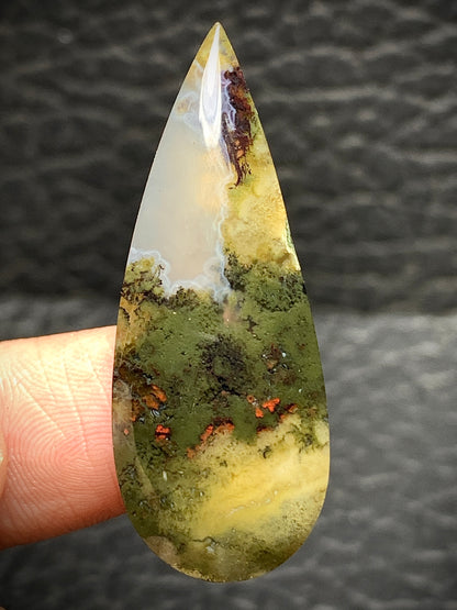 Scenic Moss Agate Teardrop Cabochon 40x15.5x6mm