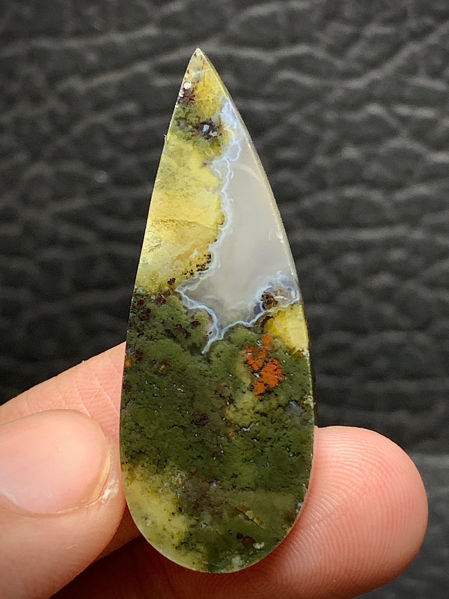 Scenic Moss Agate Teardrop Cabochon 40x15.5x6mm