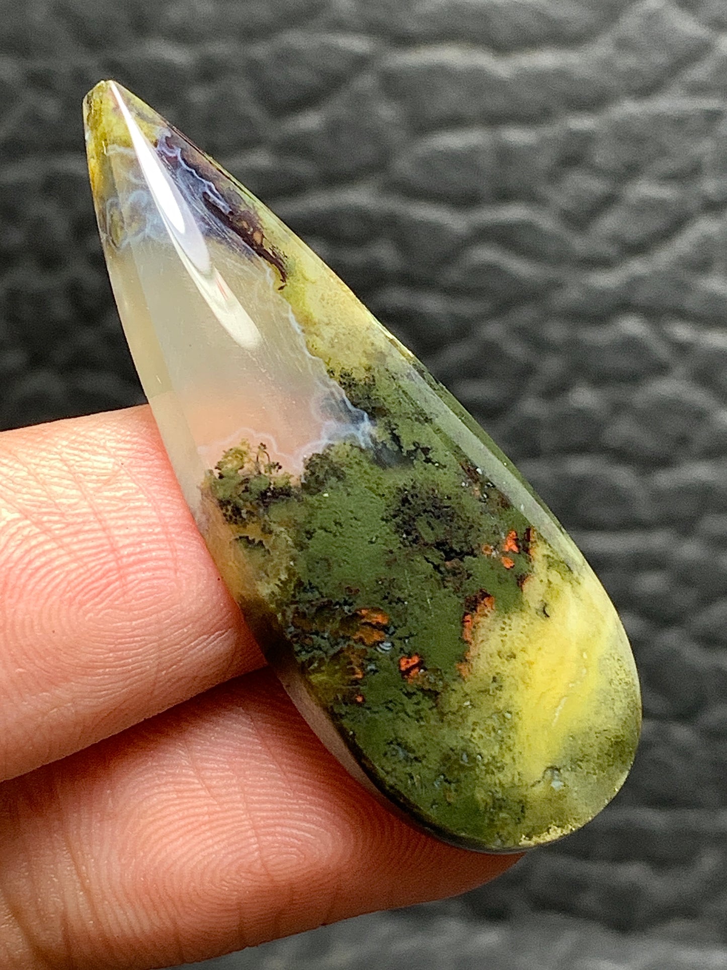 Scenic Moss Agate Teardrop Cabochon 40x15.5x6mm