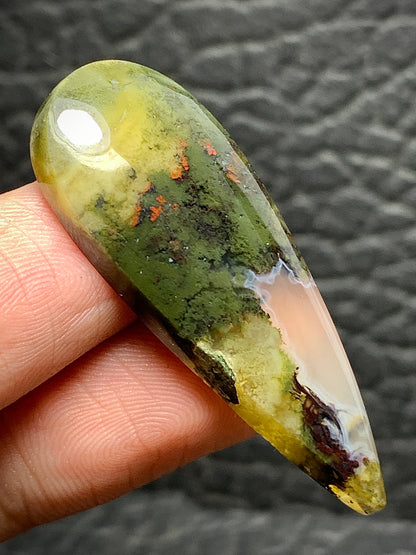 Scenic Moss Agate Teardrop Cabochon 40x15.5x6mm