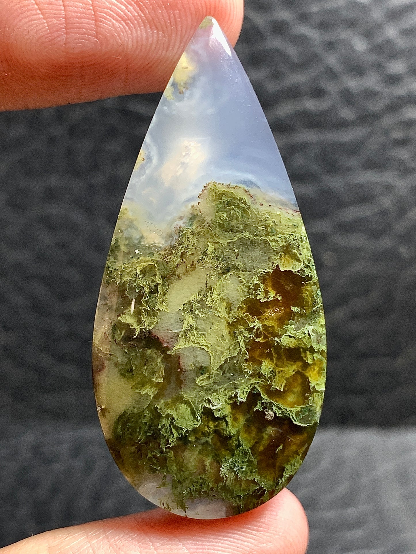 Scenic Moss Agate Teardrop Cabochon 43x20x6mm