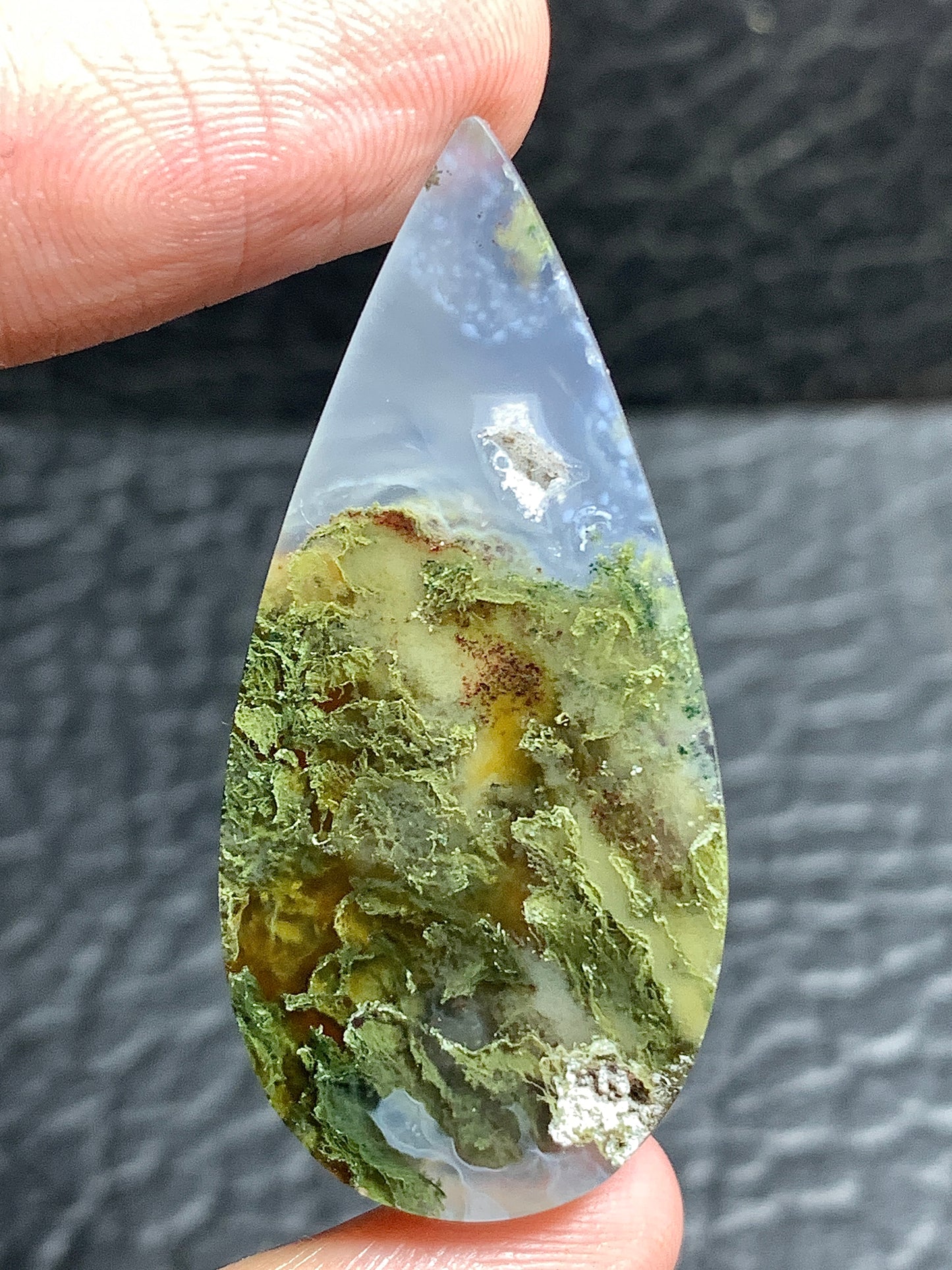 Scenic Moss Agate Teardrop Cabochon 43x20x6mm