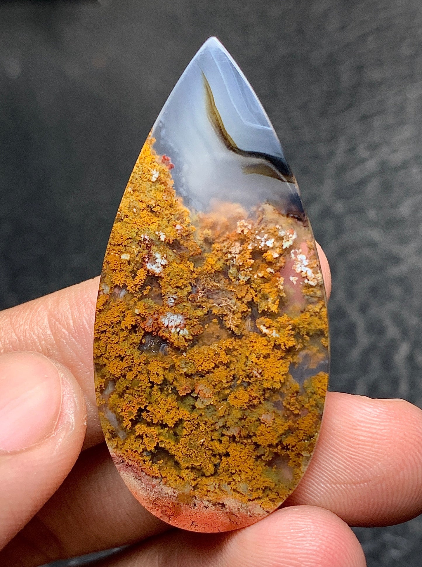 Scenic Moss Agate Teardrop Cabochon 45x22x5mm