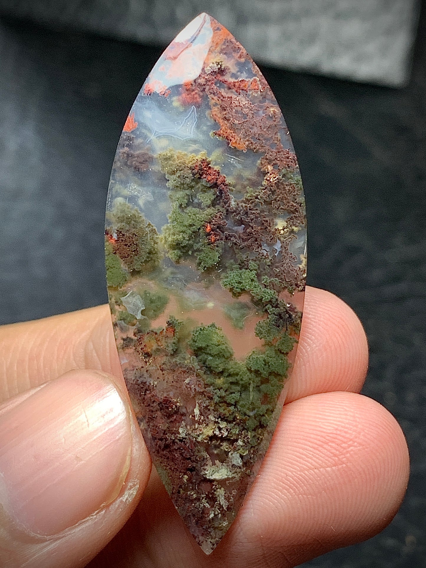 Scenic Moss Agate Teardrop Cabochon 46.5.17x4mm