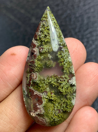 Scenic Moss Agate Teardrop Cabochon 46x21x8mm