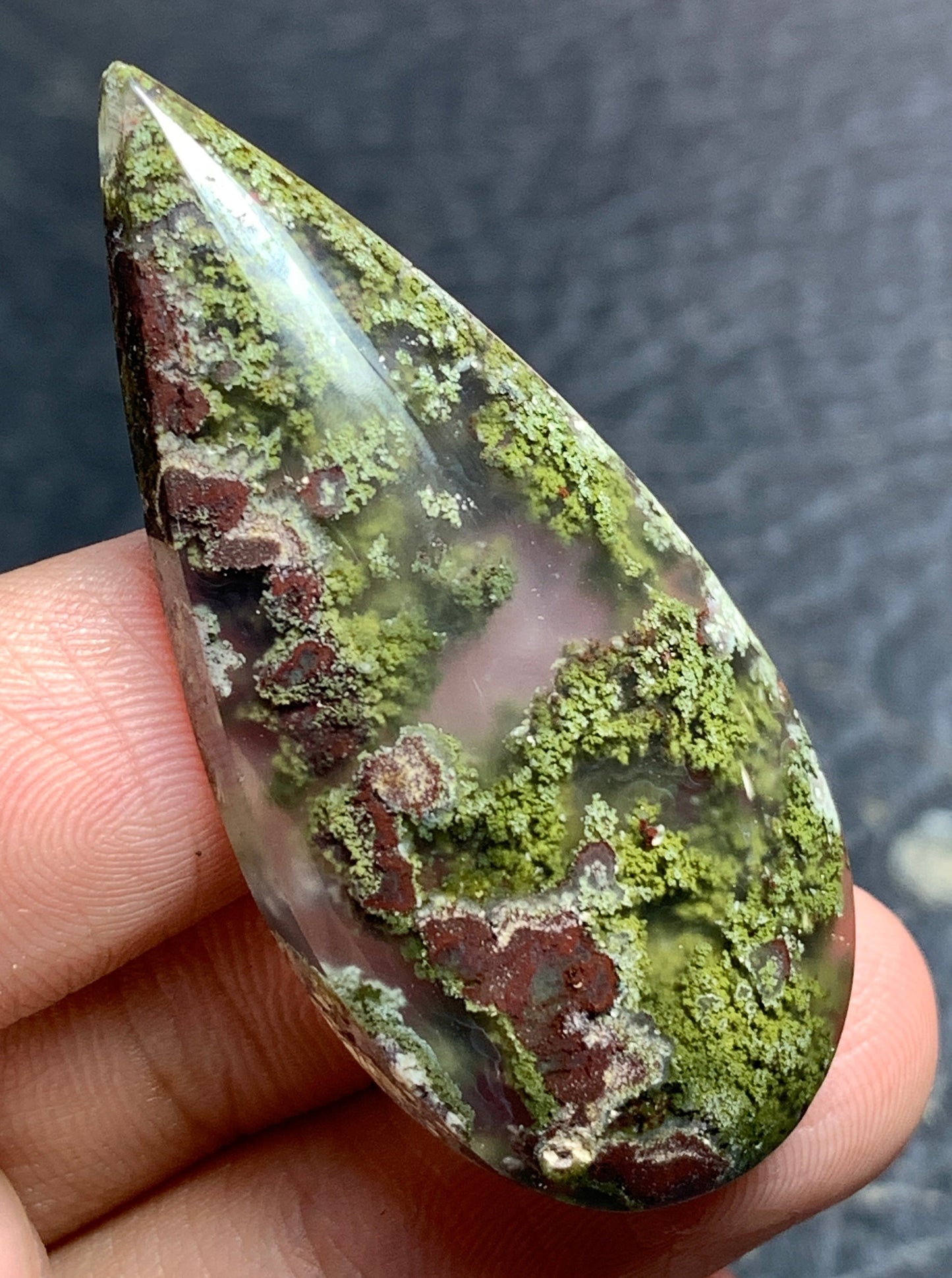 Scenic Moss Agate Teardrop Cabochon 46x21x8mm