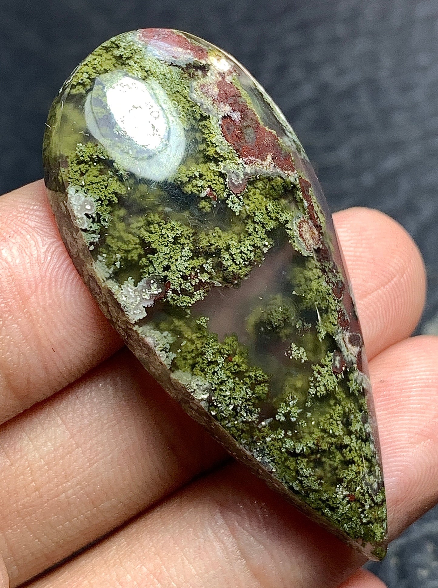 Scenic Moss Agate Teardrop Cabochon 46x21x8mm