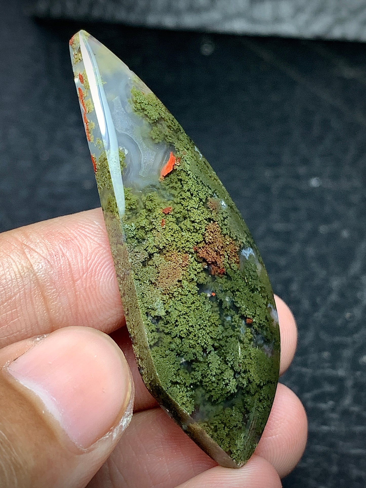 Scenic Moss Agate Teardrop Cabochon 54.5x20.5x6mm