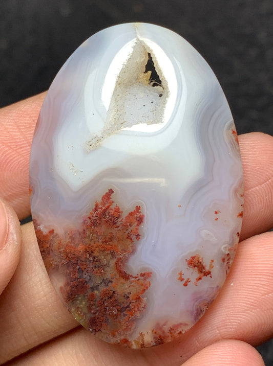 Scenic Moss Agate with Druzy Oval Cabochon 41.5x27.5x6.5mm