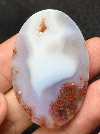 Scenic Moss Agate with Druzy Oval Cabochon 41.5x27.5x6.5mm