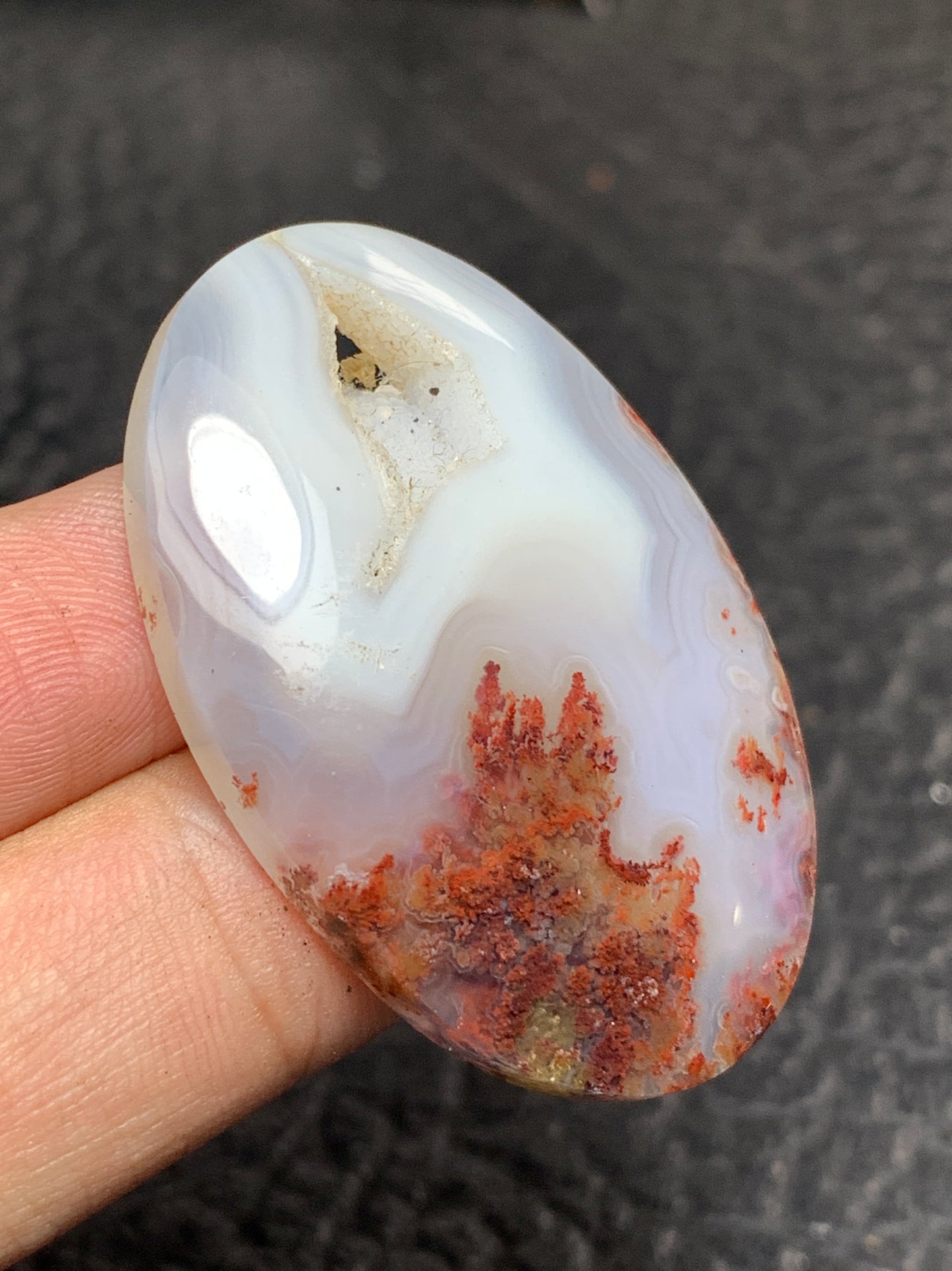 Scenic Moss Agate with Druzy Oval Cabochon 41.5x27.5x6.5mm