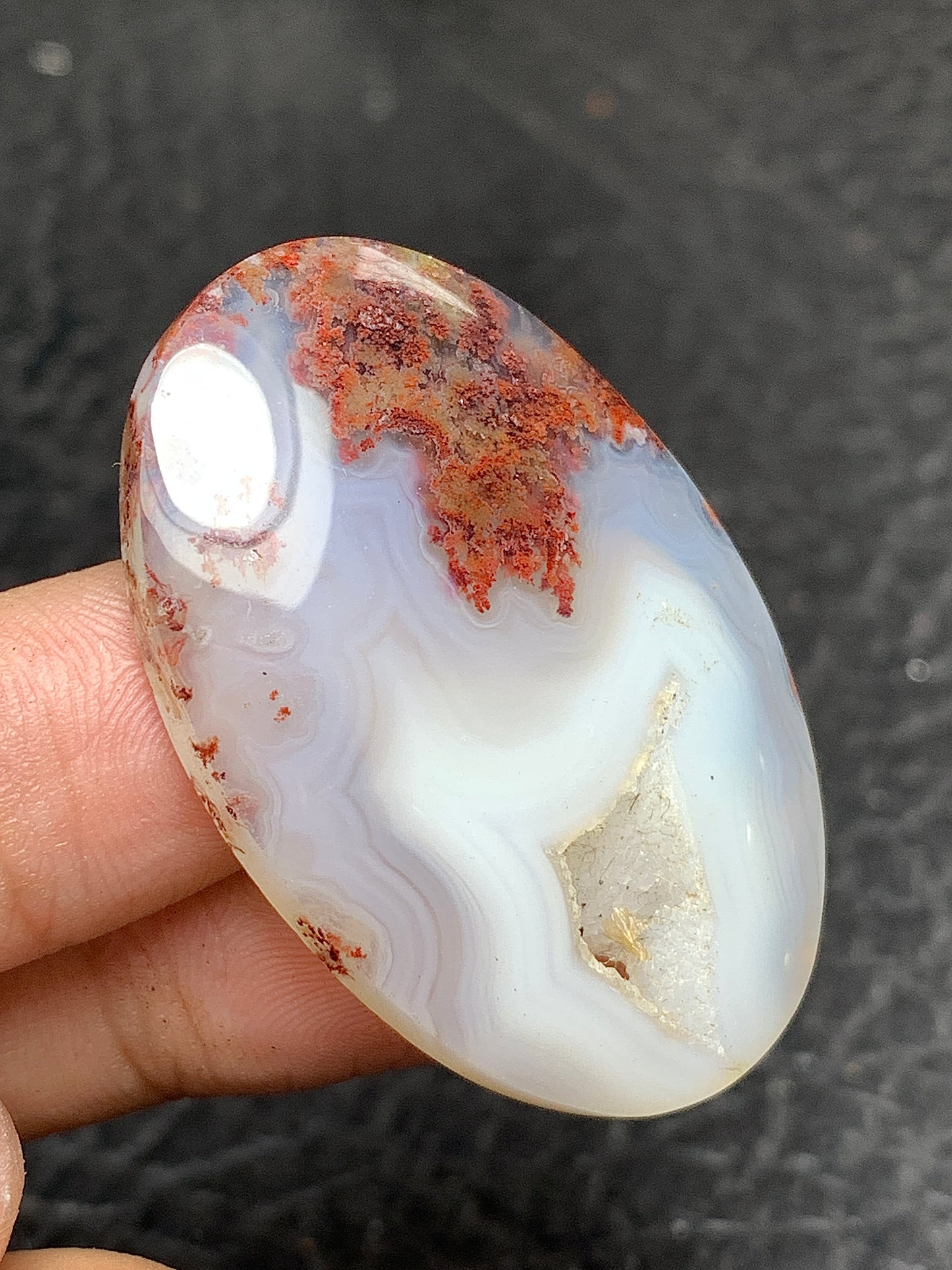 Scenic Moss Agate with Druzy Oval Cabochon 41.5x27.5x6.5mm