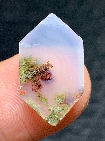 Tiny Moss Agate Hexagon Cabochon 16x9x3.5mm