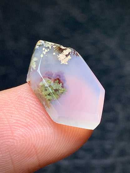 Tiny Moss Agate Hexagon Cabochon 16x9x3.5mm