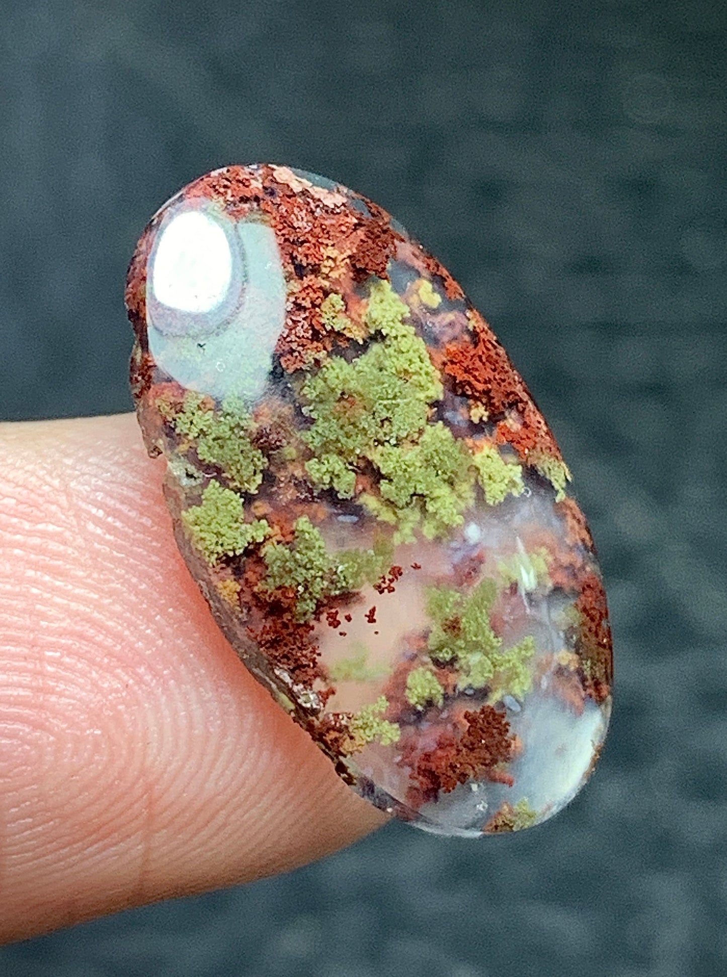 Tiny Moss Agate Oval Cabochon 19.5x11.5x3mm