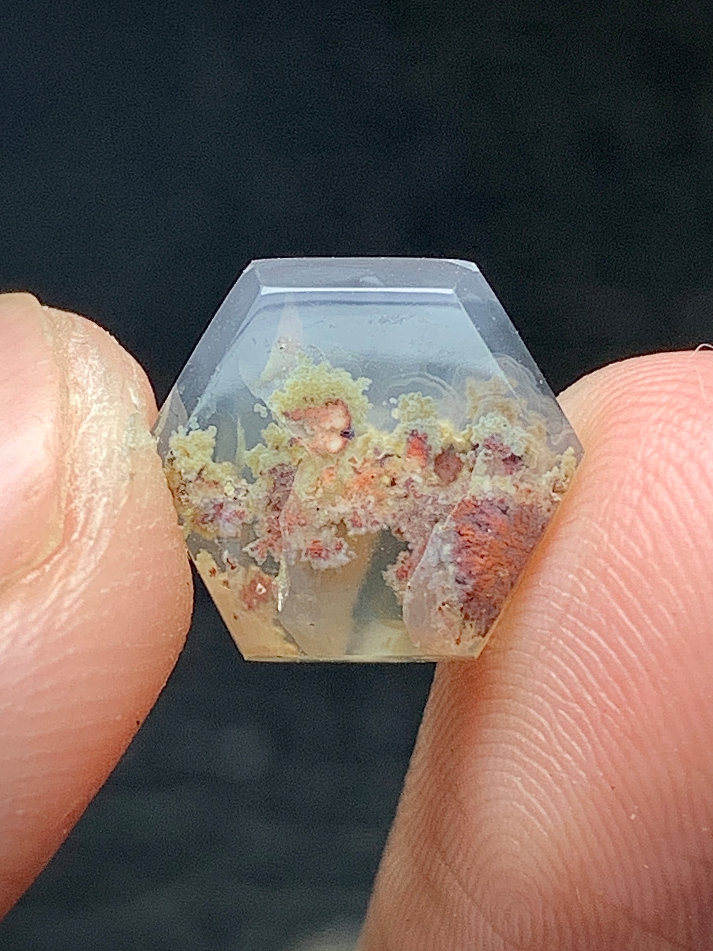 Tiny Scenic Moss Agate Hexagon Cabochon 11x10x3mm