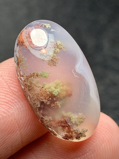 Tiny Scenic Moss Agate Oval Cabochon 19x11x6mm