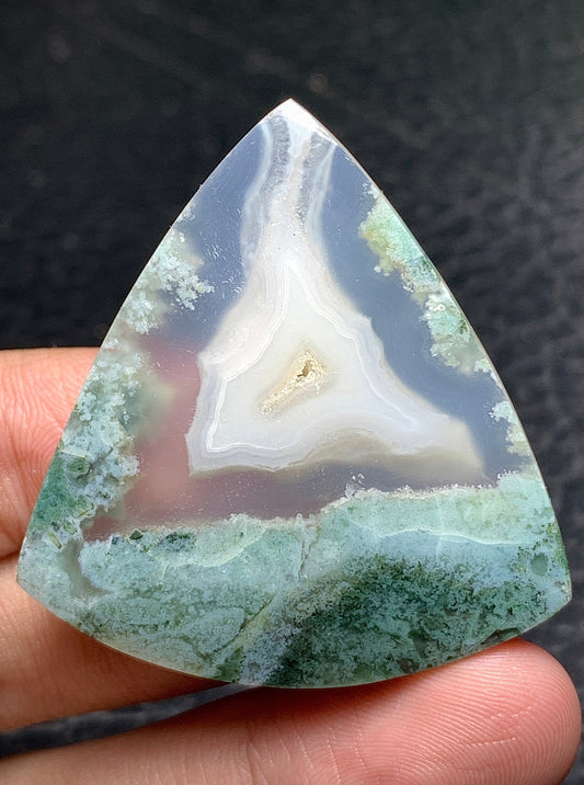 Unique Moss Agate Triangle Cabochon 43x41x7mm