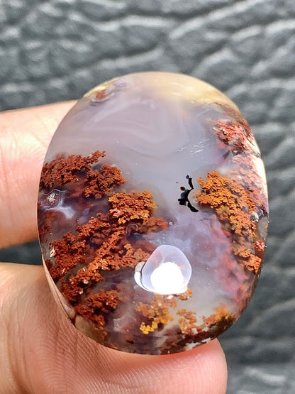 Unique Scenic Moss Agate Oval Cabochon 37.7x23x7.8mm