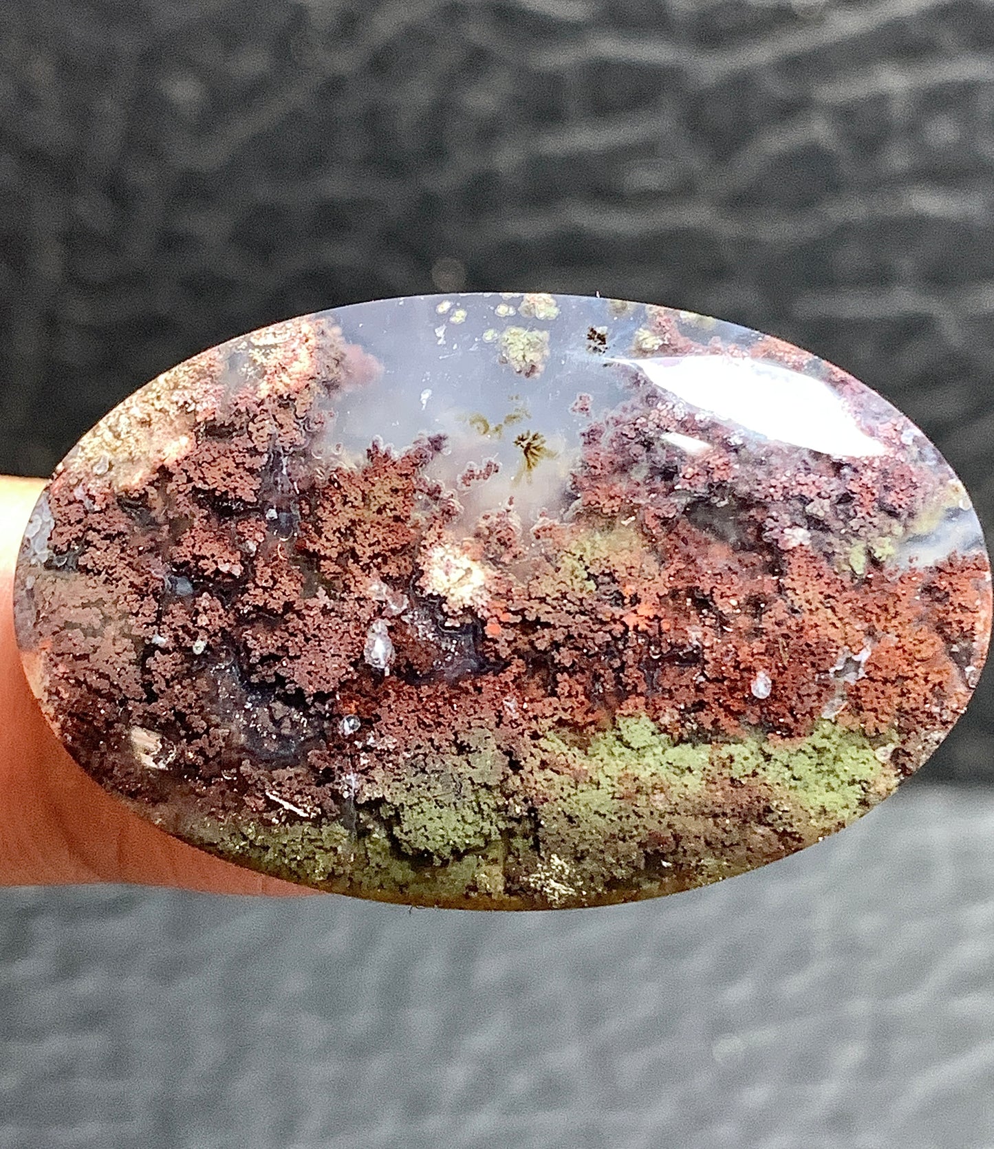 Unique Scenic Moss Agate Oval Cabochon 34.5x22x6mm