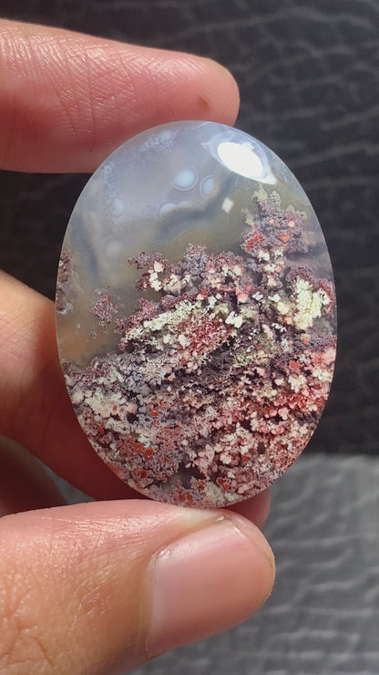 Scenic Moss Agate Oval Cabochon 38x27.2x7mm