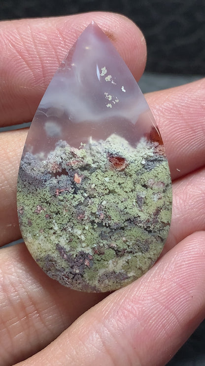 Scenic Moss Agate Teardrop Cabochon 38x22x5mm