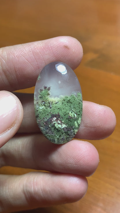 Scenic Moss Agate Oval Cabochon 26.5x15.8x6mm