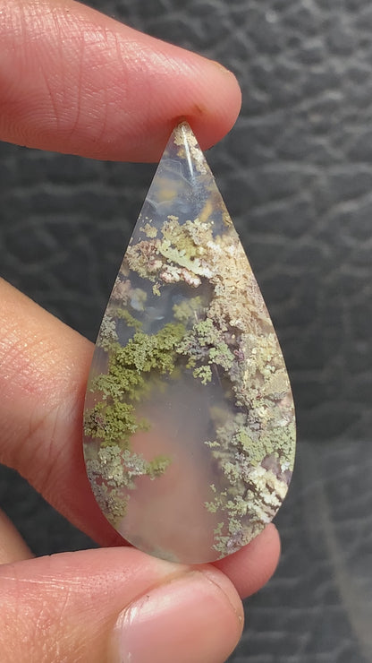 Scenic Moss Agate Teardrop Cabochon 41x19.5x6.5mm