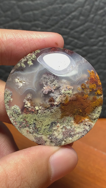 Unique Scenic Moss Agate Round Cabochon 38.3x38.3x8mm