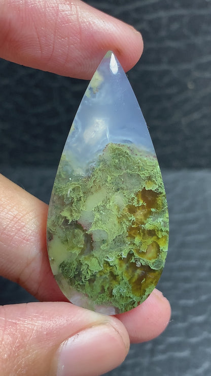 Scenic Moss Agate Teardrop Cabochon 43x20x6mm