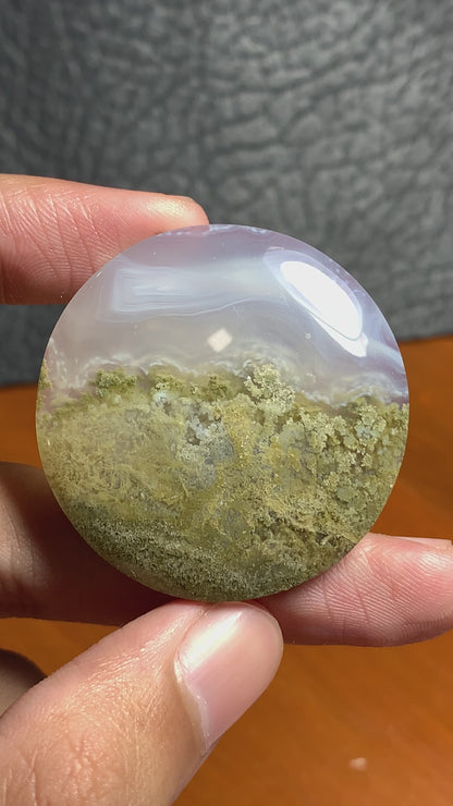 Scenic Moss Agate Round Cabochon 39.5x39.5x7 mm