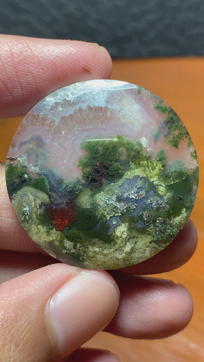 Scenic Moss Agate Round Cabochon 31.5x31.5x5 mm