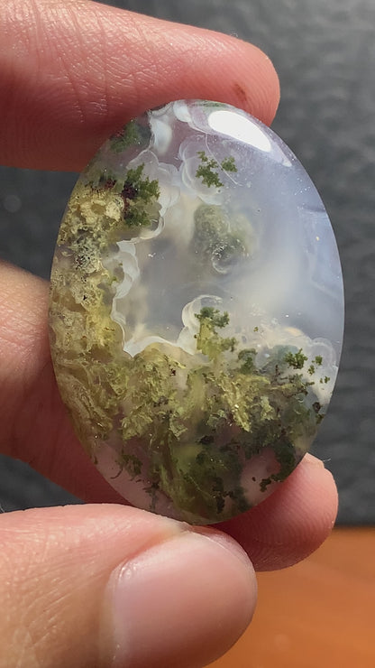 Unique Scenic Moss Agate Oval Cabochon 33.2x23.1x5.9 mm