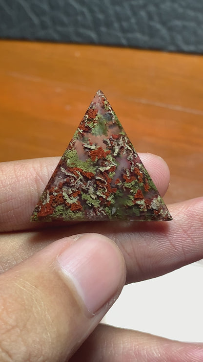 Scenic Moss Agate Triangle Cabochon 28x26x3.4mm