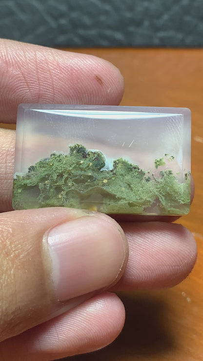 Unique Scenic Moss Agate Rectangle Cabochon 30x19x4.2mm